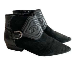 Zara women black suede and leather booties sz 37